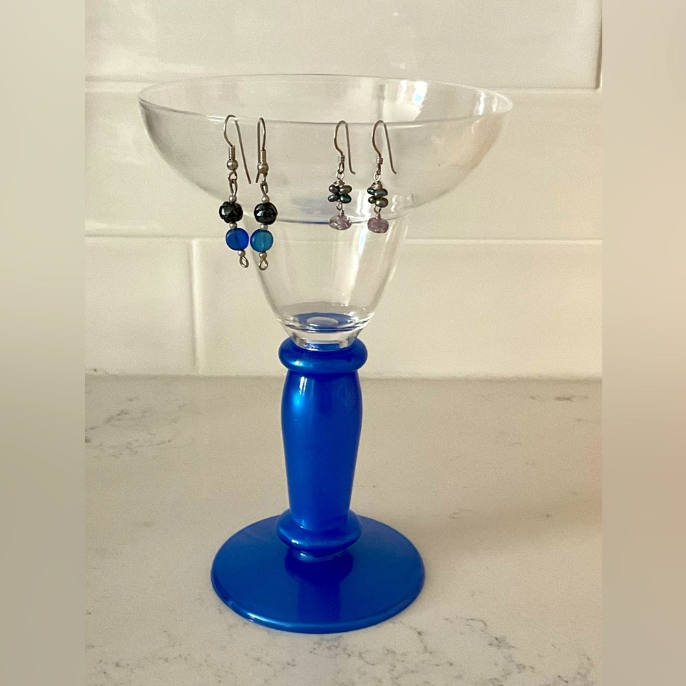Earrings with Blue Stones, 2 Pairs